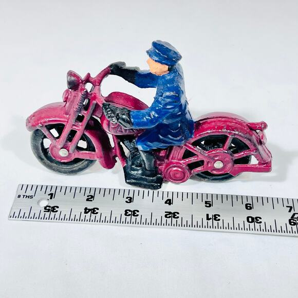 Vintage Iron Art Patrol Motorcycle Cast Iron Toy Policeman Reproduction 60s - Picture 7 of 14